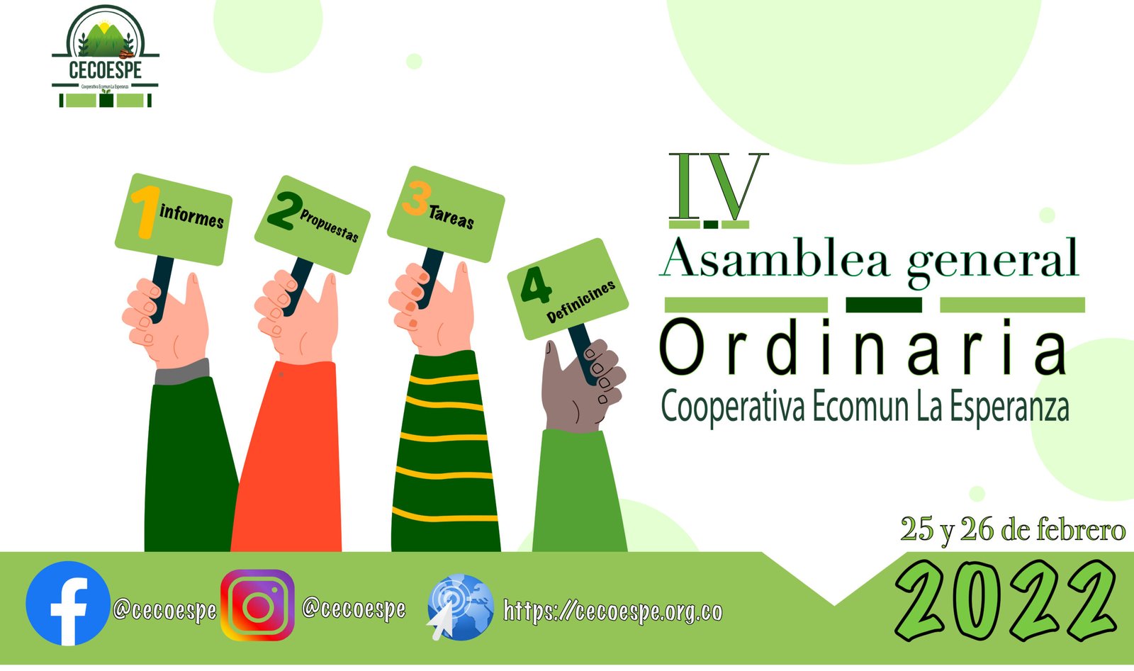 Convocatoria a la cuarta asamblea general ordinaria de la Cooperativa Ecomun La Esperanza“CECOESPE”